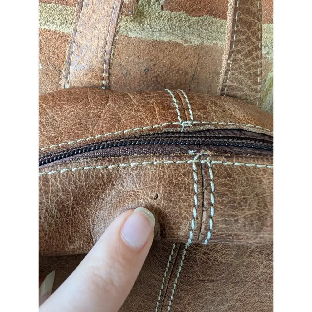 Brown Tan Distressed Full Grain Leather Backpack School Office College Rustic